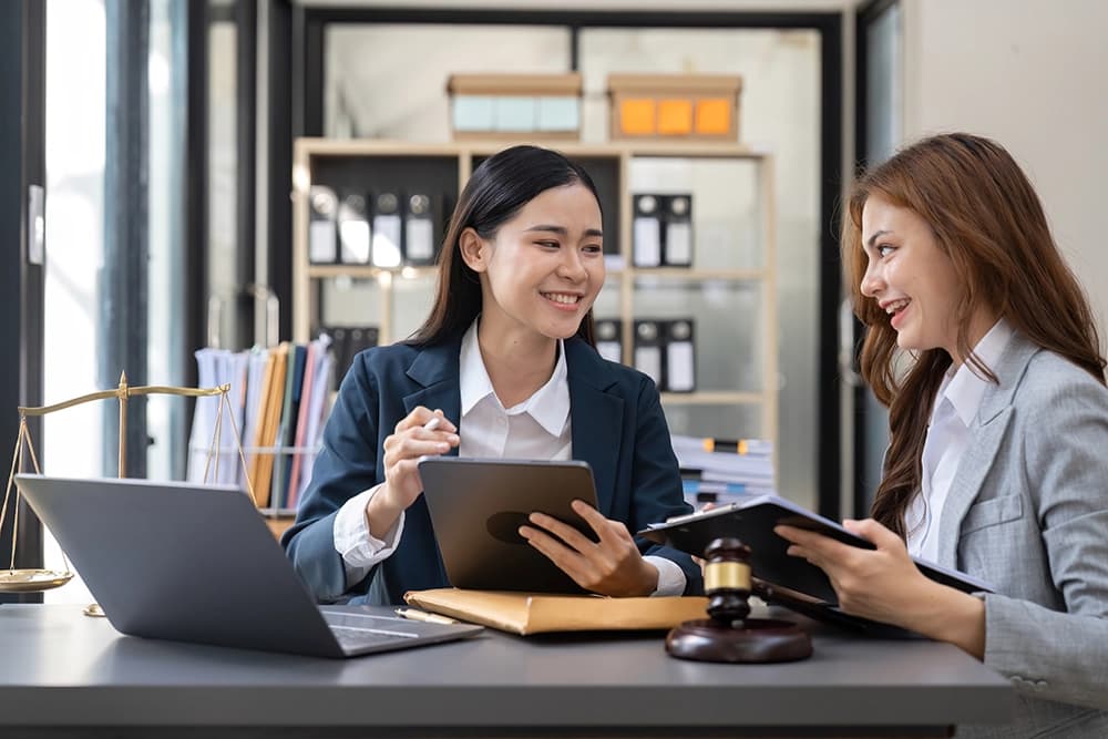 Lawyers discussing a client matter